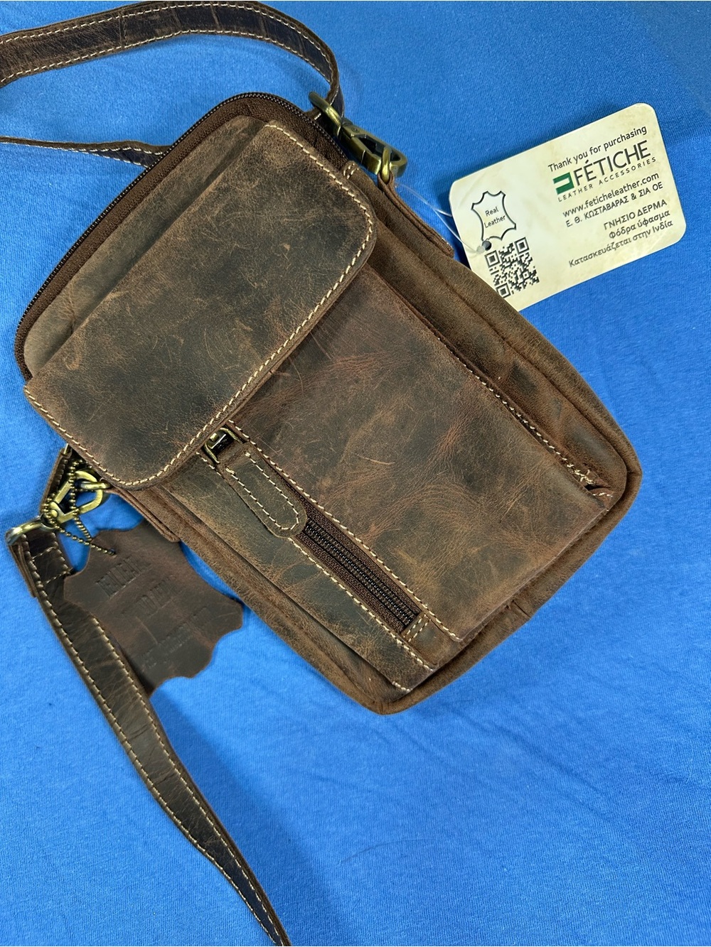 NWT Fétiche Genuine Leather Distressed Brown Crossbody Shoulder Bag
